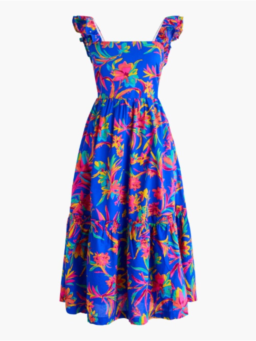 J. Crew Floral Tropical Squareneck Midi Dress - Size 0